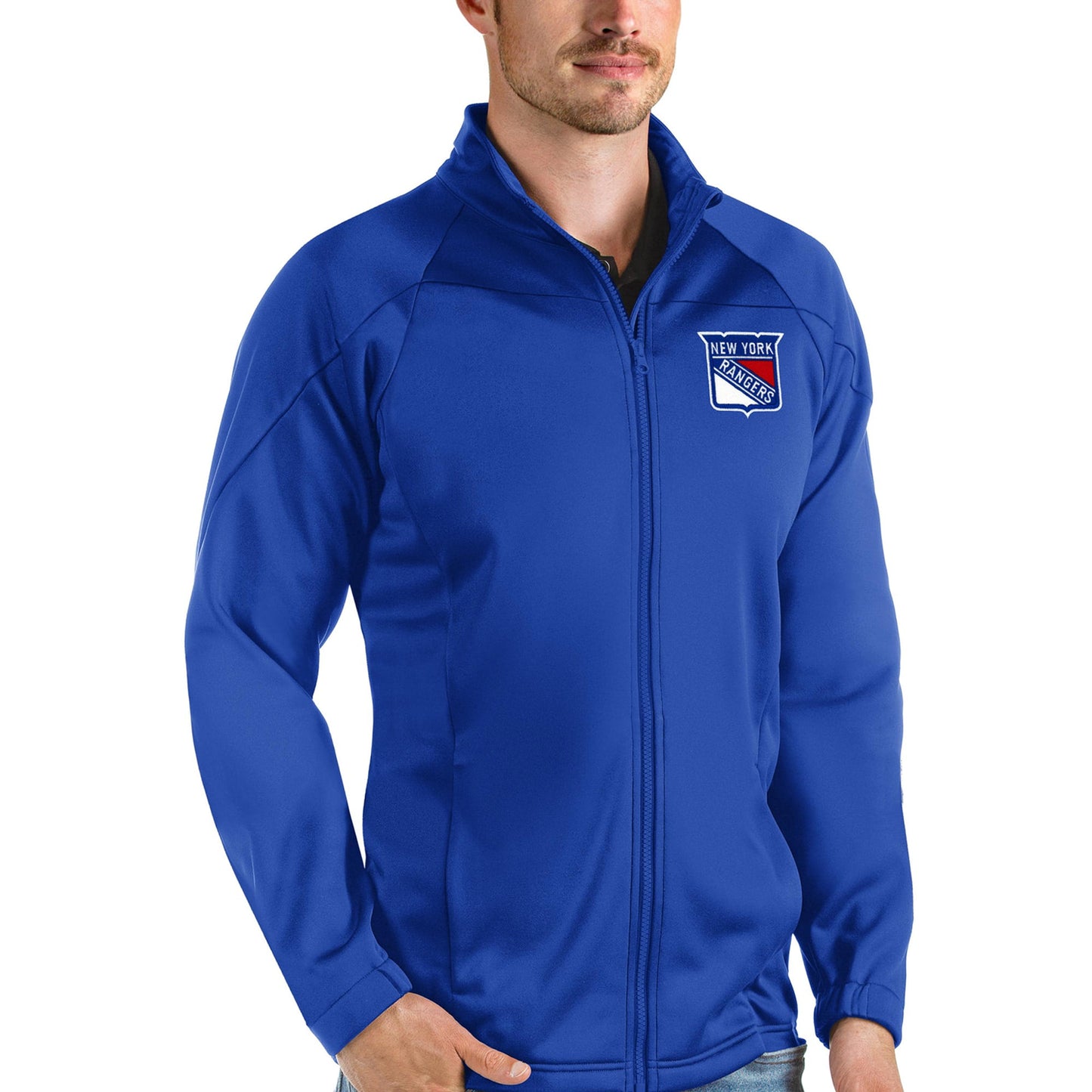 Men's Antigua Blue New York Rangers Links Full-Zip Golf Jacket