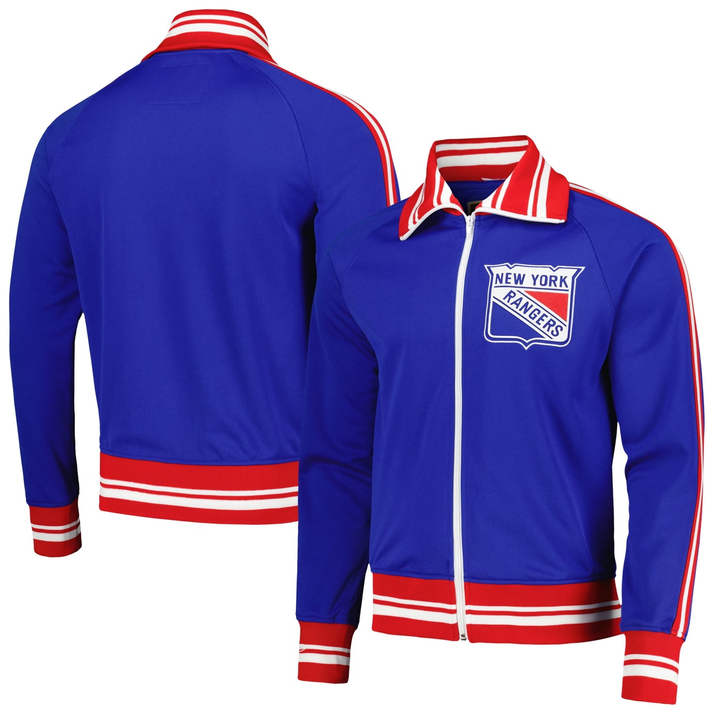 Men's Mitchell & Ness Blue New York Rangers 1977/78 Warmup Raglan Full-Zip Jacket